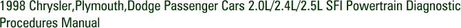 1998 Chrysler,Plymouth,Dodge Passenger Cars 2.0L/2.4L/2.5L SFI Powertrain Diagnostic Procedures Manual