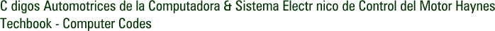 C digos Automotrices de la Computadora & Sistema Electr nico de Control del Motor Haynes Techbook - Computer Codes